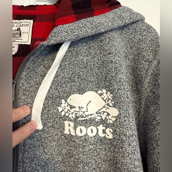 Roots Cabin Mens Grey Buffalo Plaid Zip Up Winter Sweater Fleece Onesie - Picture 12 of 12